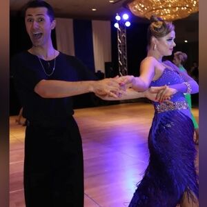 Elegant Blue and Purple One-Shoulder Rythum Ballroom Dress